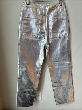 NWT Zara Metallic Silver Straight-Leg Jeans - Size 4 Futuristic